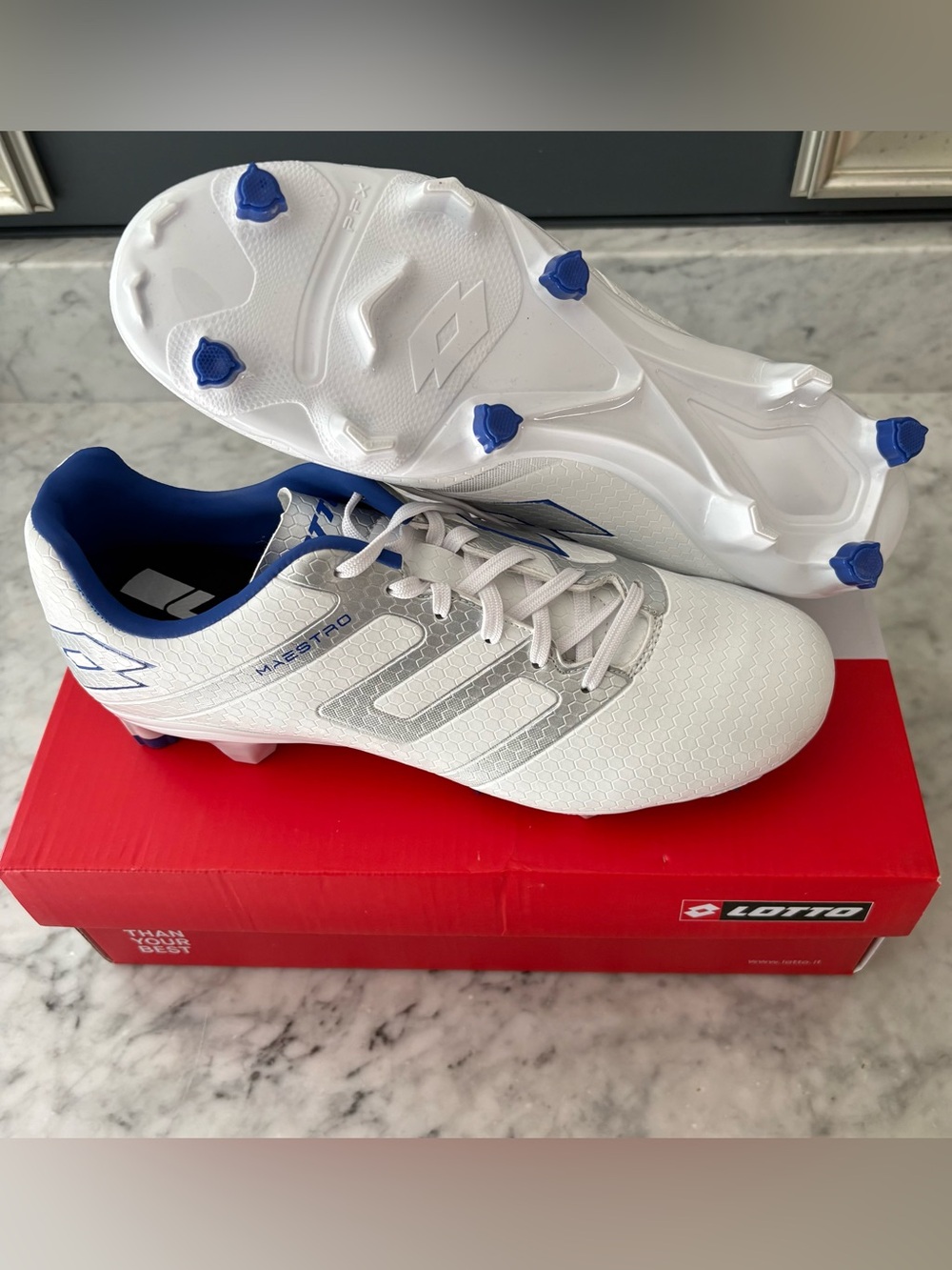 Lotto Maestro 700 V FG Soccer Cleats Unisex Men SZ 7 / Women SZ 8 Blue & White